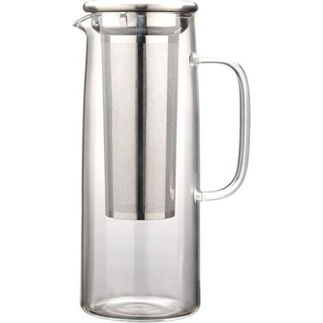 Jarra de agua de vidrio con filtro de acero inoxidable, cafetera de infusión en frío de 1200 ml con filtro de malla.