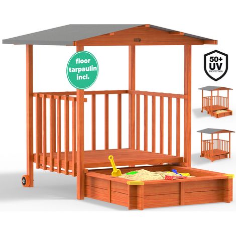 Spielwerk® Sandpit with Canopy or porch Corner Protection Floor Mat UV 50 Wood Environmentally Friendly Glaze Sand Box Kids Children Playing Set  Merle (de) (1/8)