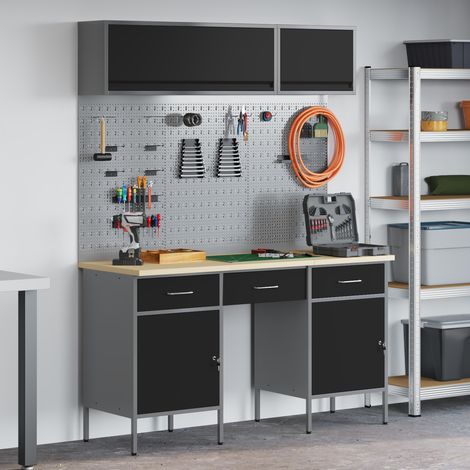 Work Bench with Drawer 8 pcs Black 150 x 55 x 200 cm Steel vidaXL (1/5)