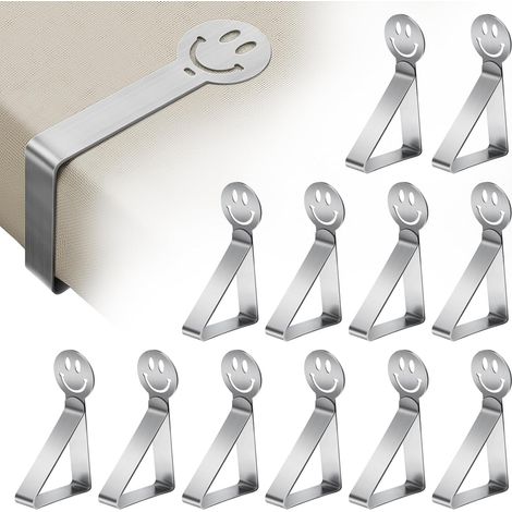 CCYKXA (Smile)Pince Nappe Inoxydable, 12 Pièces Pinces pour Nappe de Table Pince Nappe Clip Exterieur Ajustable Anti-Glissant Attache Nappe pour Jardin Cuisine Bureau Restaurant Mariage Fête