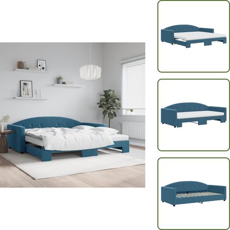 Sofa - vidaXL Tagesbett Ausziehbar mit Matratzen Blau 100x200 cm Samt - Doppelbett (1/5)