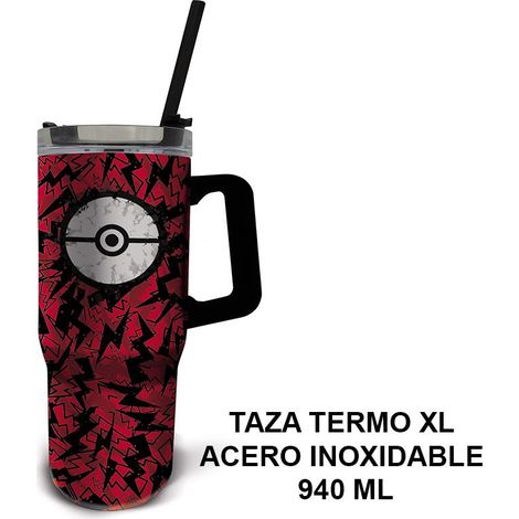 Pokémon Thermobecher XL rot 940 ml mit Strohhalm