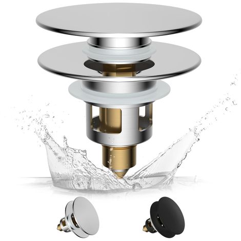 Tappo per lavello a scomparsa con filtro, molla in ottone, tappo a pressione, compatibile con lavelli da 25 a 46 mm, tappo universale di ricambio per il bagno