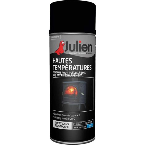 Peinture aérosol Hautes Températures (jusqu'à 600°C) - Mat Noir - 400 ml - Julien