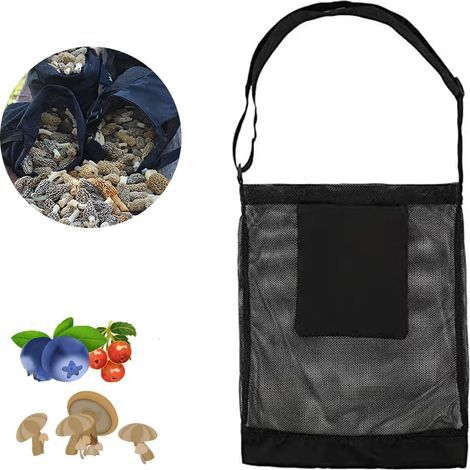Lntyq Sac de Chasse aux Champignons,Sac de récolte en Maille,Sac de Recherche de Nourriture Pliable,Sac de récolte Pliable pour la cueillette des Fruits（Noir） (1/4)