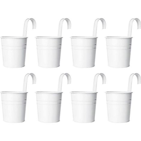 Pot de fleurs suspendu en métal (blanc) pour balustrade de jardin (1/5)