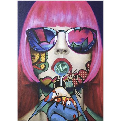 ORION91 Cuadro Decoración Pared Lienzo WOMAN Grande Pop Art 70 x 50 x 3 cm - SpazioLuzio