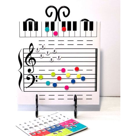 Tableau blanc magnétique effaçable à sec avec portée pour élèves et professeurs de musique, comprenant des feutres effaçables et des autocollants de notes de musique.