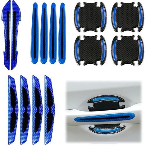 Lot de 14 protections de poignée de porte de voiture, autocollant de protection de porte, protection de porte réfléchissante, autocollant d'avertissement réfléchissant (bleu) (1/5)