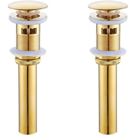 2pcs Messing Bonde de Lavabo Doré Bonde de Lavabo avec Trop Plein Bonde de Lavabo Pop Up(A) (1/4)