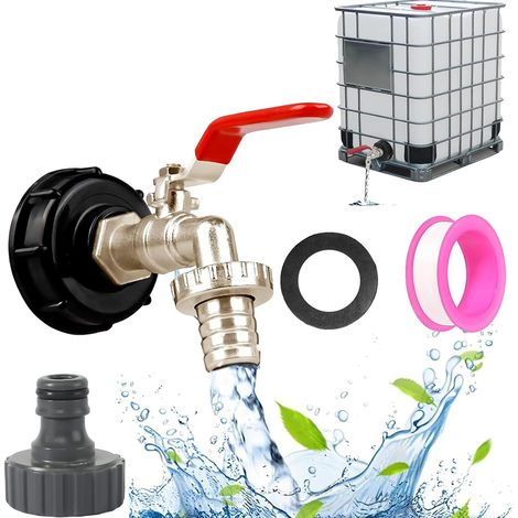 3 Robinet Cuve 1000L, Laiton, Adaptateur S60x6, Raccord 3/4, Jardin