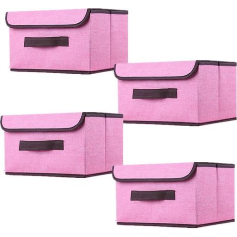 4 faltbare Aufbewahrungsboxen aus Stoff mit Deckel,26 × 19 × 16 cm,Aufbewahrungsboxen aus Stoff mit Deckel,Rosa (1/5)