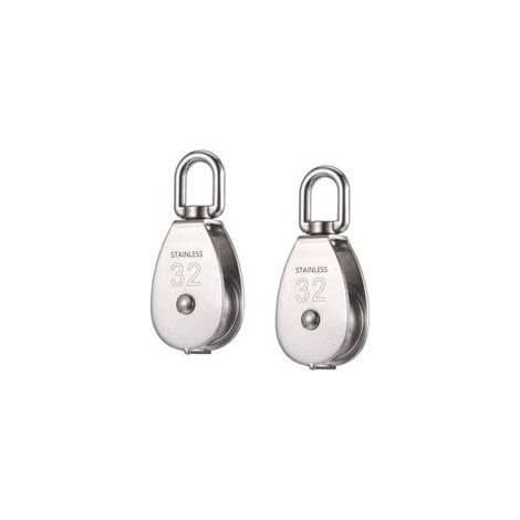 2Pcs Poulie de Levage en Acier Inoxydable 304 avec Chargeant 250kg,Poulie pour Cable,Poulie Simple M32 pour Grue Pivot Fil Corde Câble-32mm(Argent) (1/5)