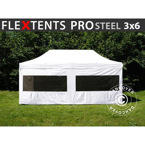 Pop up gazebo FleXtents PRO Steel 3x6 m White, incl. 6 sidewalls