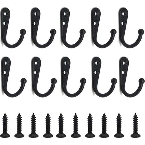 Crochets muraux noirs simples, porte-manteaux noirs équipés de vis de fixation, 10 pièces. (1/5)
