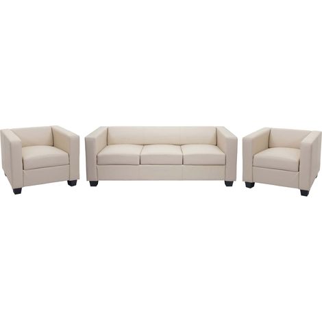 3-1-1 Conjunto de sofás Conjunto de sofás Sofá lounge Lille, Cuero crema (1/5)