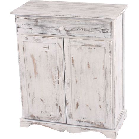 [NON UTILIZZATO] Credenza cassettiera shabby vintage legno paulonia cassetto sportelli 33x66x78cm bianco