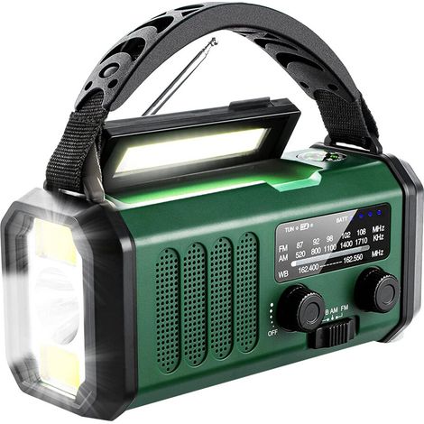 Geeignet für solarbetriebene, handbetriebene Notfallradios mit AM/FM/NOAA-Wetterberichten, SOS-Notsignalen, einer LED-Taschenlampe mit drei Modi und einer Leselampe.