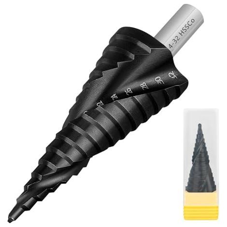 Foret étagé [15 niveaux, Ø 4-32 mm, tige 10 mm] HSS Cobalt Pro TiAIN [Durable et résistant à la chaleur] – conique professionnel pour acier inoxydable, métal, bois, plastique, foret - (1/5)
