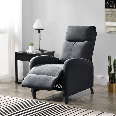 Poltrona Relax Bregenz con Schienale Reclinabile e Poggiapiedi Ribaltabile - Tessuto Grigio Scuro [en.casa] (1/5)