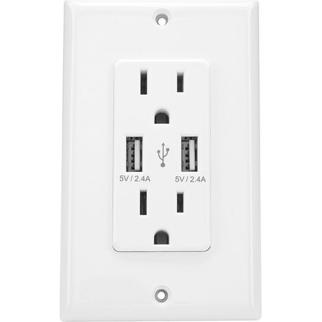 USB-Wandladegerät mit Überspannungsschutz, Steckdosenadapter, zwei USB-Anschlüsse, Ladestation (1/5)