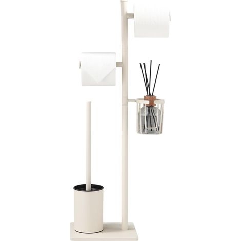 Porte-Papier Toilette Acier Inoxydable Brosse WC Panier Rond (Blanc) (1/5)