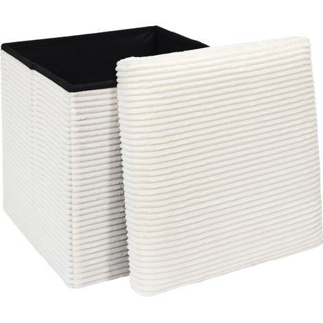 The Home Deco Factory – Coffre pouf pliable côtelé beige – Rangement décoratif pour intérieur – Dimensions compactes pour petits espaces – Confort optimal
