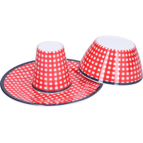 Salatteller-Set „Rotes Gittermuster“, Imitation aus Porzellan, Fruchtschlangen-Teller für Zuhause, Restaurant, Hotel (1/5)