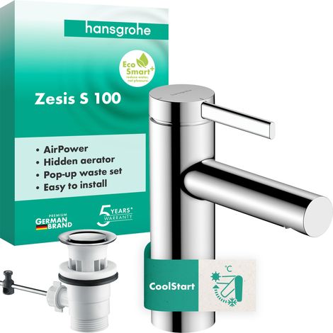 Mitigeur de lavabo avec tirette et vidage, Robinet de salle de bain avec hauteur sous bec 104 mm, max. 4l/min, Chromé, 74720000 (1/5)