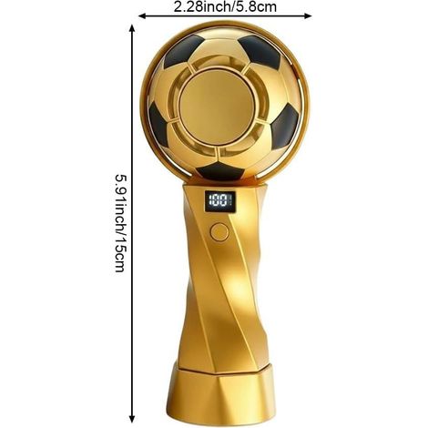 Ventilatore Portatile USB Ricaricabile – 5 Velocità, Display LED – Design Elegante Pallone da Calcio Dorato in Metallo – Ideale per Ufficio e Viaggi (1/4)