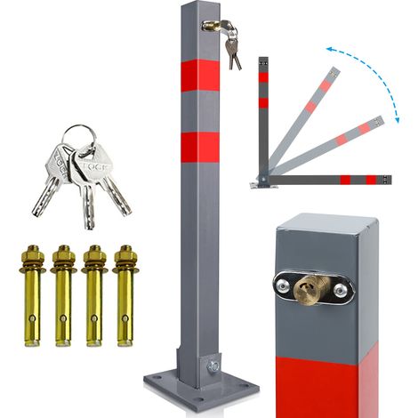 Jiubiaz Poste barrera Barrera de aparcamiento plegable de 66cm de acero inoxidable con cerradura