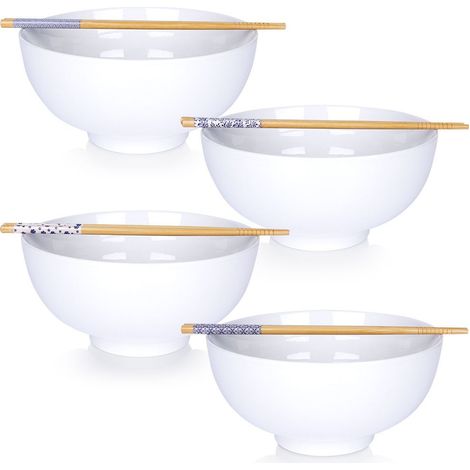 Ciotola per ramen con bacchette, porcellana bianca, 20 cm, 1,6 l, 4 pezzi. (1/5)