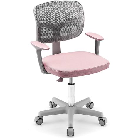 COSTWAY Silla para Escritorio Infantil/Silla de Ordenador para Niños 3-10 años Altura Regulable, Ruedas con Frenos/Silla Giratoria de Red (Rosa) (1/5)