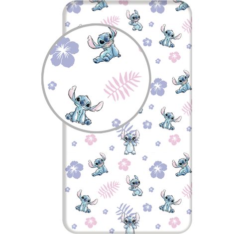 Disney - Drap housse en coton "Lilo & Stitch" - Blanc/Rose - 90 x 200 cm - Livraison gratuite