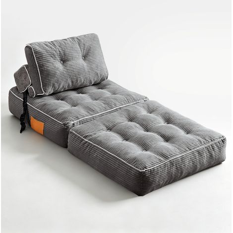 Poltrona letto pieghevole tipo futon da pavimento in velluto a coste grigio 2 in 1 HOMVRA (1/4)