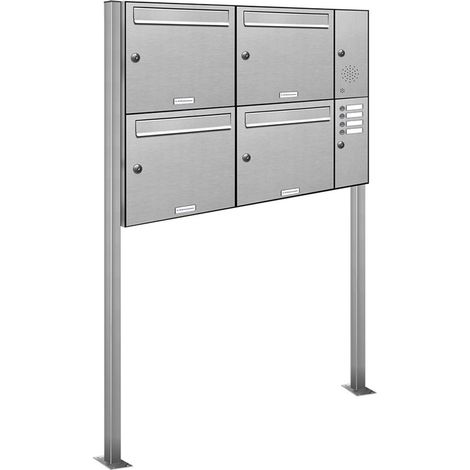 4er Edelstahl Briefkasten Standanlage Freistehend mit Klingel (1/5)