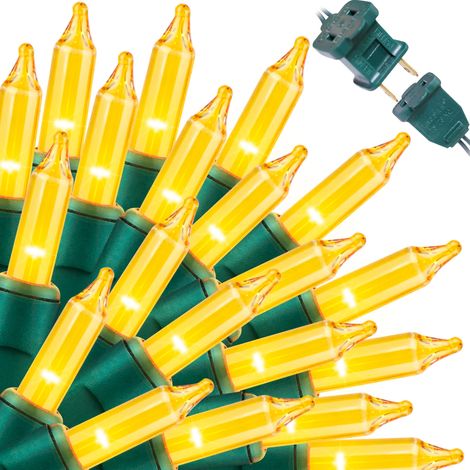 Guirlande lumineuse de Noël jaune, 300 ampoules, 19,5 m (2 paquets de 150 cm), certifiée UL, mini-ampoules dorées, pour décoration extérieure (arbre de Noël, jardin, terrasse). (1/5)