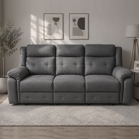 DIVANO 3 POSTI CON RELAX MANUALE IN TESSUTO GRIGIO (1/5)