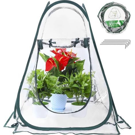 Pop-up-Gewächshauszelt, Mini-PVC-Garten-Blumen-Wintergarten-Anbauzelt, tragbare Gewächshausabdeckung zum Kälteschutz (70 x 70 x 80 cm) - mit 4 Heringen (1/5)