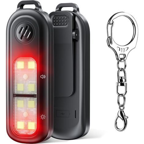 Alarme de sécurité personnelle pour femmes, sirène puissante de 130 dB, porte-clés d'autodéfense avec lampe torche LED 3 couleurs, feu arrière rechargeable, alarme à clipser (1/5)
