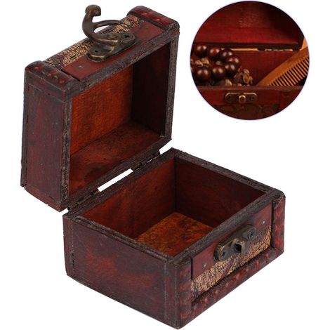 Boîte à bijoux en bois carrée vintage pour vitrine décorative et rangement (1/5)
