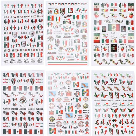 Lot de 6 autocollants pour ongles drapeau mexicain - Décos adhésives salon de manucure (1/5)