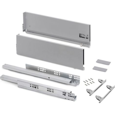 Kit tiroir pour cuisine et bain à régulation 3D, hauteur 178mm, profondité 400mm, 40 Kg, fermeture amortie, panneaux non incluses, Acier, gris (1/5)