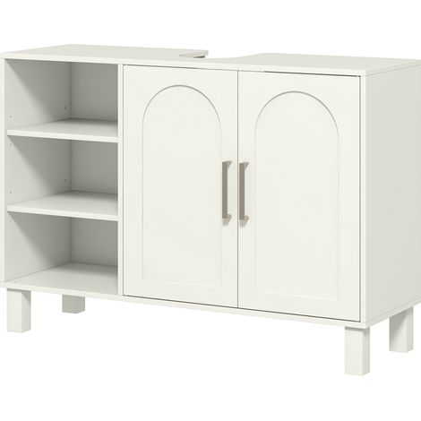 Meuble sous lavabo 2 étagères réglables 90x30x63 cm crème