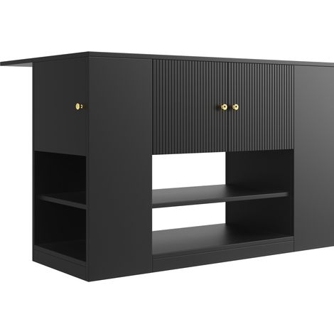 Isla de cocina con tablero abatible 140x40x90 cm MDF negro con cajones y estantes HOMVRA (1/5)
