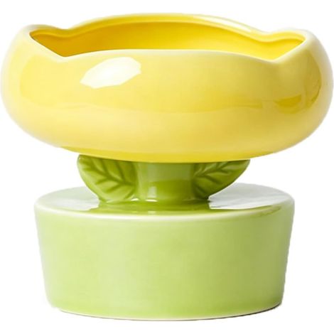Elevated Ceramic Cat Bowls with Yellow Flowers (1/5)