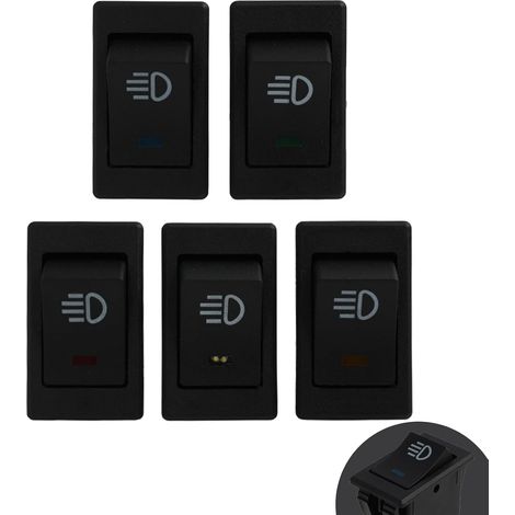 Interrupteur à Bascule 12VDC/35A pour Voiture et Moto, interrupteur à bascule bouton,Commutateur Lumineux LED 4 Pins On/Off, Compatible Universel, pour Phares et Feux de Brouillard, Cinq couleurs (1/5)