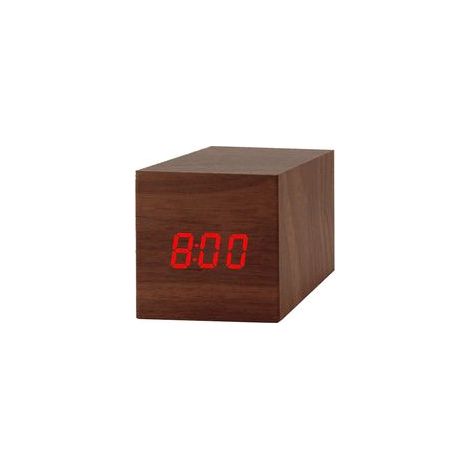 Mini horloge en bois - Bois brun, lettres rouges (1/5)
