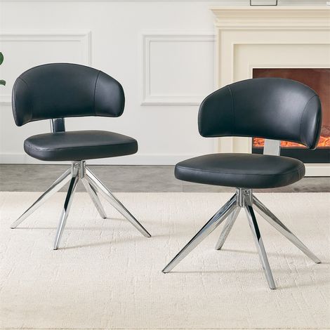 Silla de oficina giratoria - 54,5 x 50,5 x 77 cm - Sillón giratorio de 360 grados, acolchado y cómodo, de metal, de diseño, para salón - Negro (1/5)