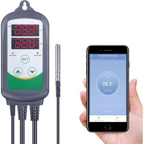Thermostat Chauffage Refroidissement, ITC-308 Prise Thermostat Regulateur de Temperature avec Contrôle APP, Thermostat Terrarium avec Sonde pour Couveuse,Brassage (1/4)